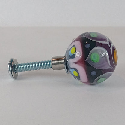 Purple and orange stacked dot glass knob