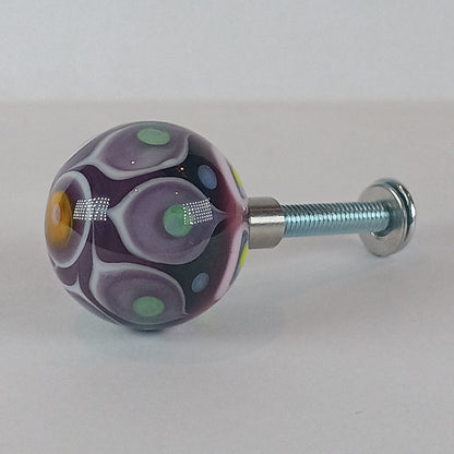 Purple and orange stacked dot glass knob