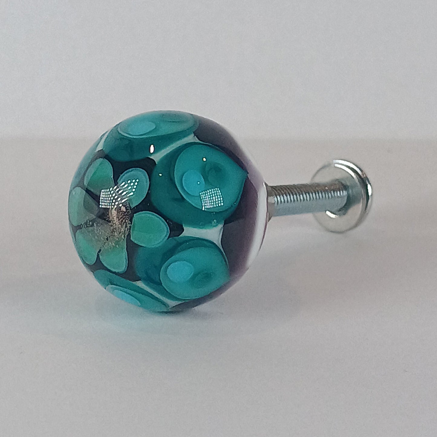 Purple and teal stacked petal glass knob 1