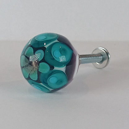 Purple and teal stacked petal glass knob 1