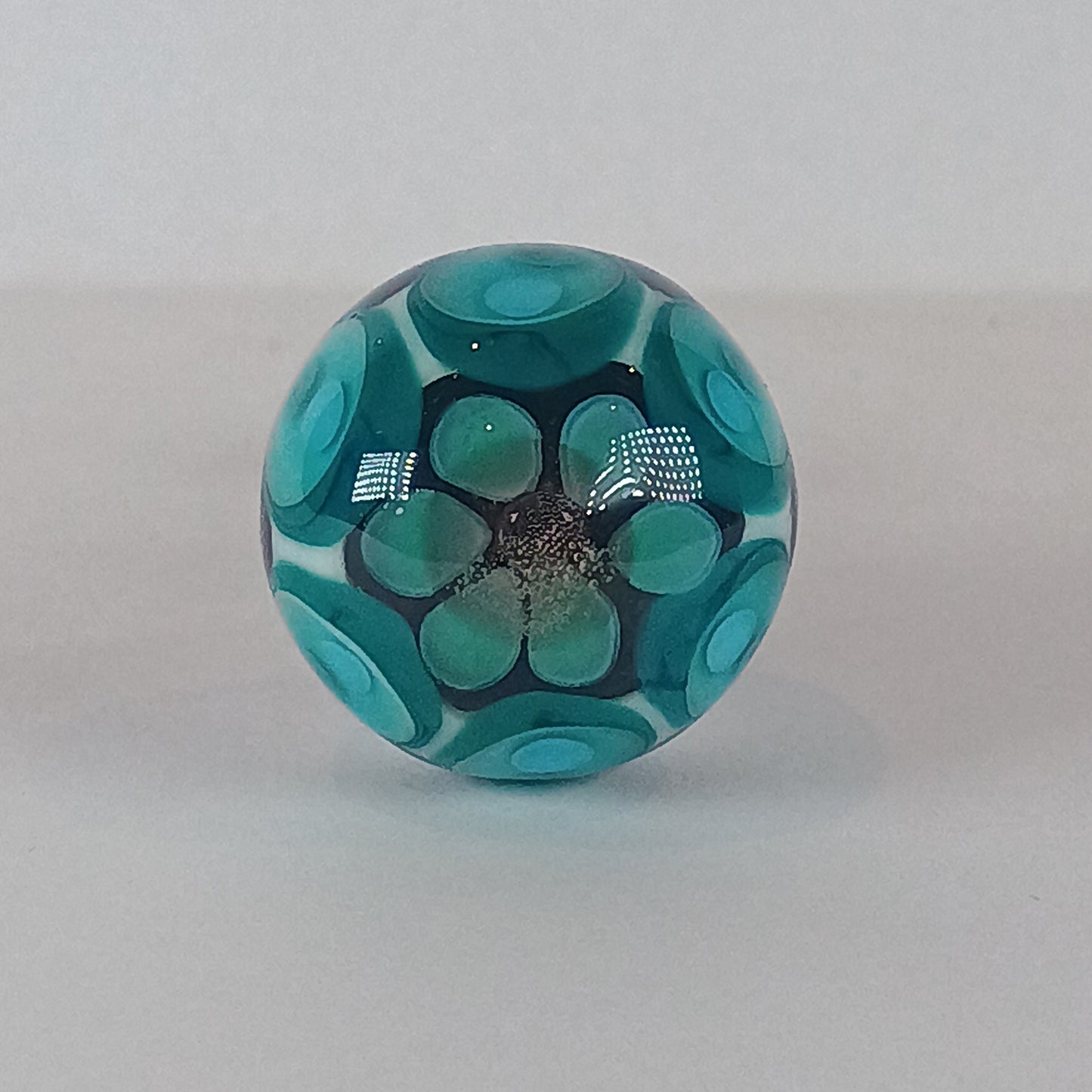 Purple and teal stacked petal glass knob 1