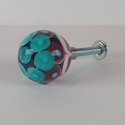 Purple, pink and teal stacked dot glass knob