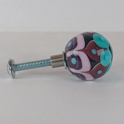 Purple, pink and teal stacked dot glass knob