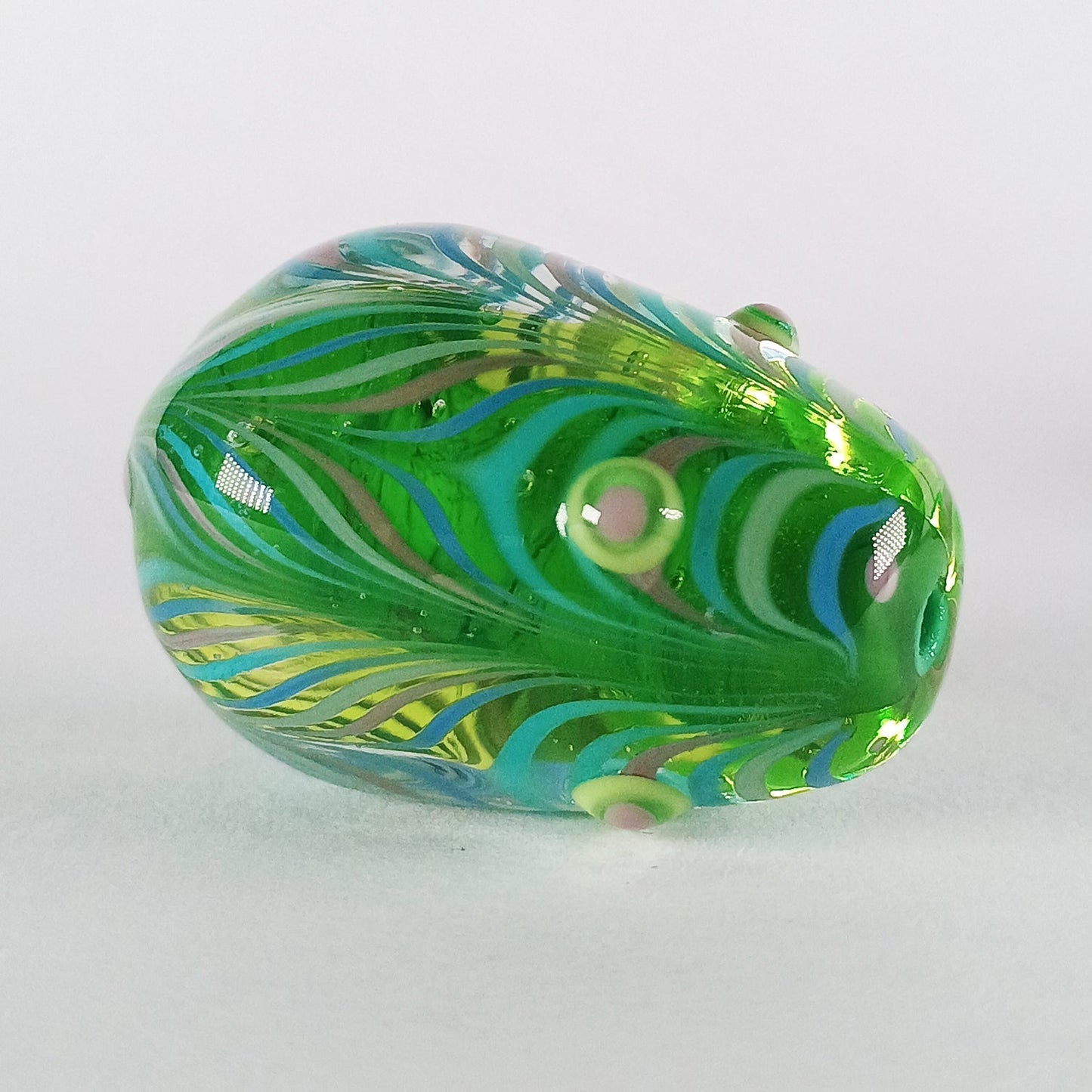 Large green raked stringer focal egg bead - Jolene Beads - lampwork beads & jewellery