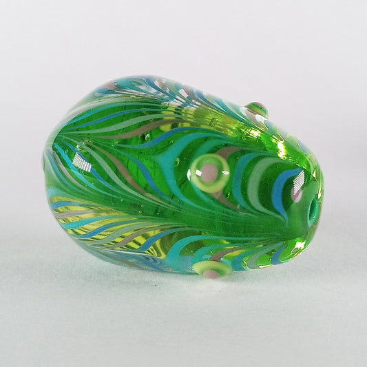 Large green raked stringer focal egg bead - Jolene Beads - lampwork beads & jewellery