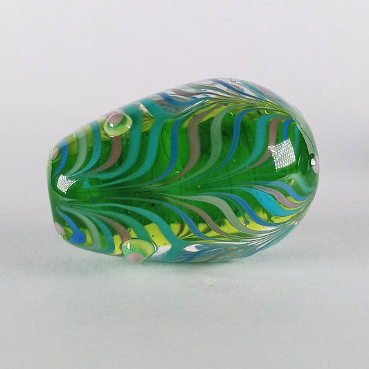 Large green raked stringer focal egg bead - Jolene Beads - lampwork beads & jewellery