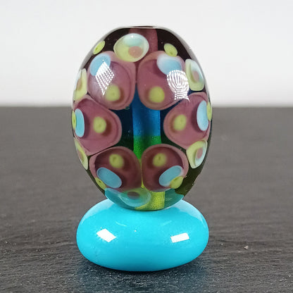 Lime, blue and aqua chunky oval mandala lampwork focal bead - Jolene Beads - lampwork beads & jewellery