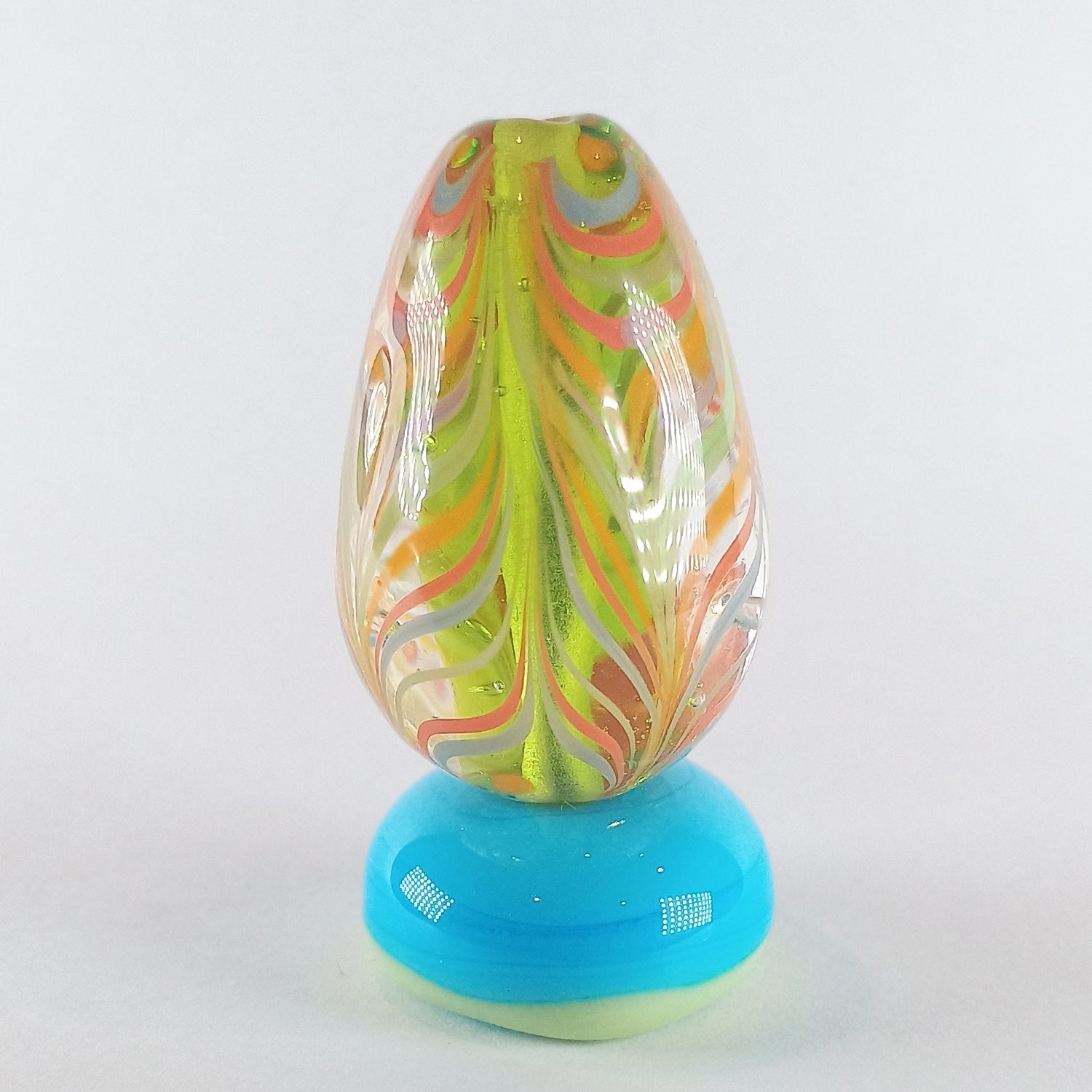 Lime green raked stringer focal egg shaped lampwork bead - Jolene Beads - lampwork beads & jewellery