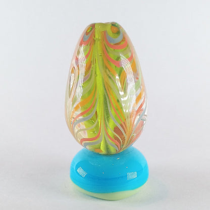 Lime green raked stringer focal egg shaped lampwork bead - Jolene Beads - lampwork beads & jewellery