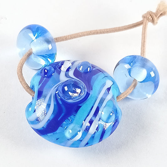 Pale blue 18mm raked lampwork lentil bead - Jolene Beads - lampwork beads & jewellery