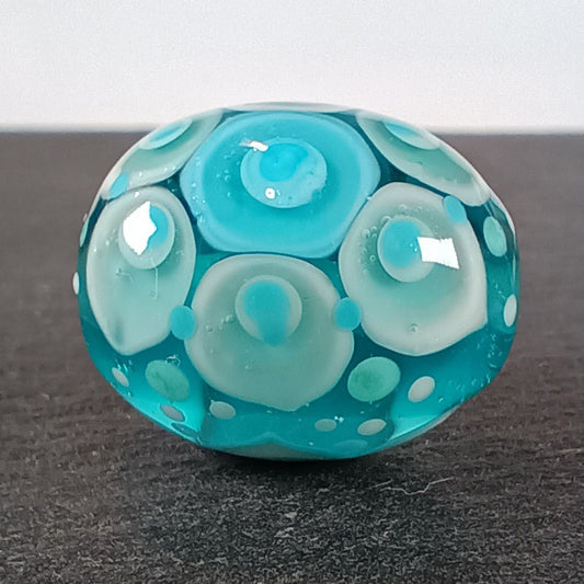 Pale blue and aqua chunky oval mandala lampwork focal bead - Jolene Beads - lampwork beads & jewellery