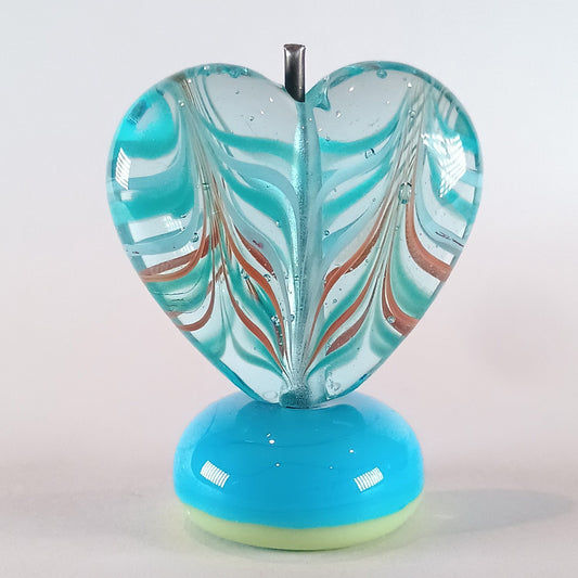 Pale blue raked heart focal lampwork bead - Jolene Beads - lampwork beads & jewellery