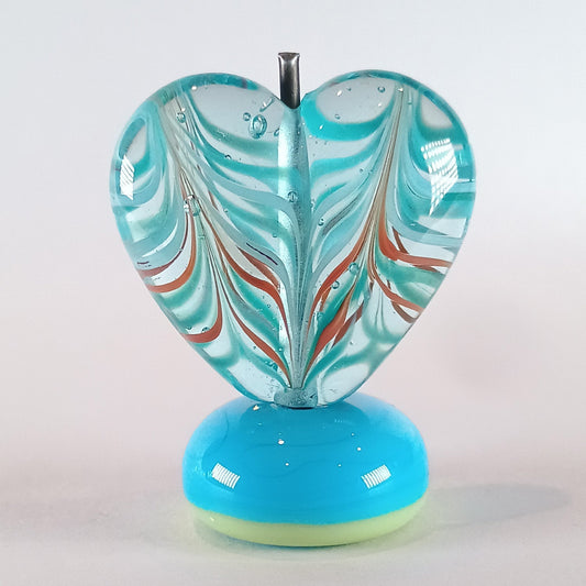 Pale blue raked heart focal lampwork bead - Jolene Beads - lampwork beads & jewellery