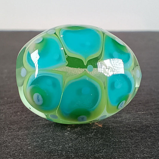 Pale green and aqua chunky oval mandala lampwork focal bead - Jolene Beads - lampwork beads & jewellery