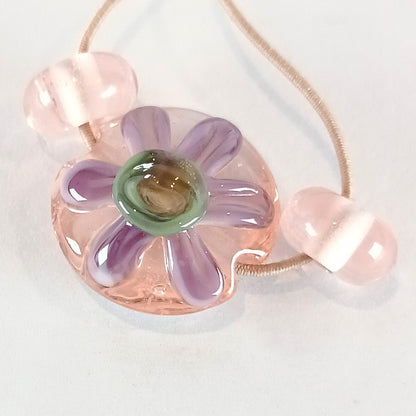 Pale pink and purple flower lentil bead mini set - Jolene Beads - lampwork beads & jewellery