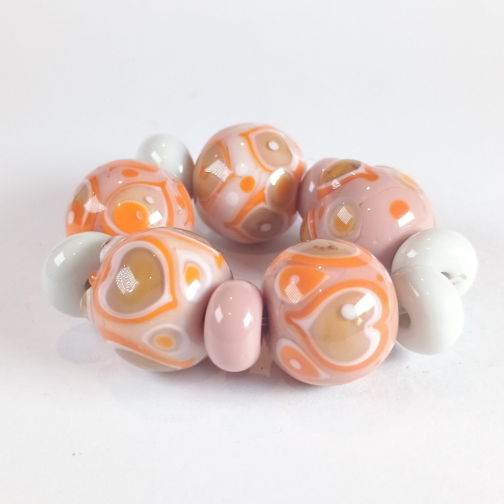 Peach and orange lampwork bead set - Jolene Beads - lampwork beads & jewellery