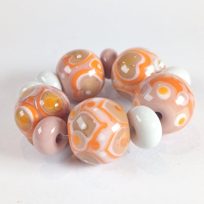 Peach and orange lampwork bead set - Jolene Beads - lampwork beads & jewellery