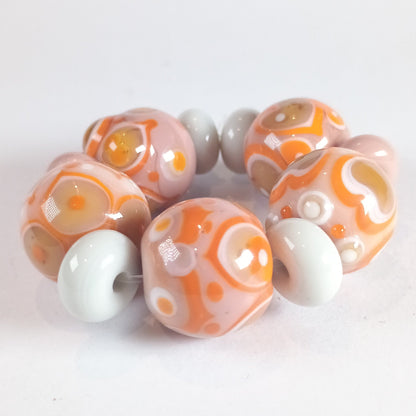Peach and orange lampwork bead set - Jolene Beads - lampwork beads & jewellery