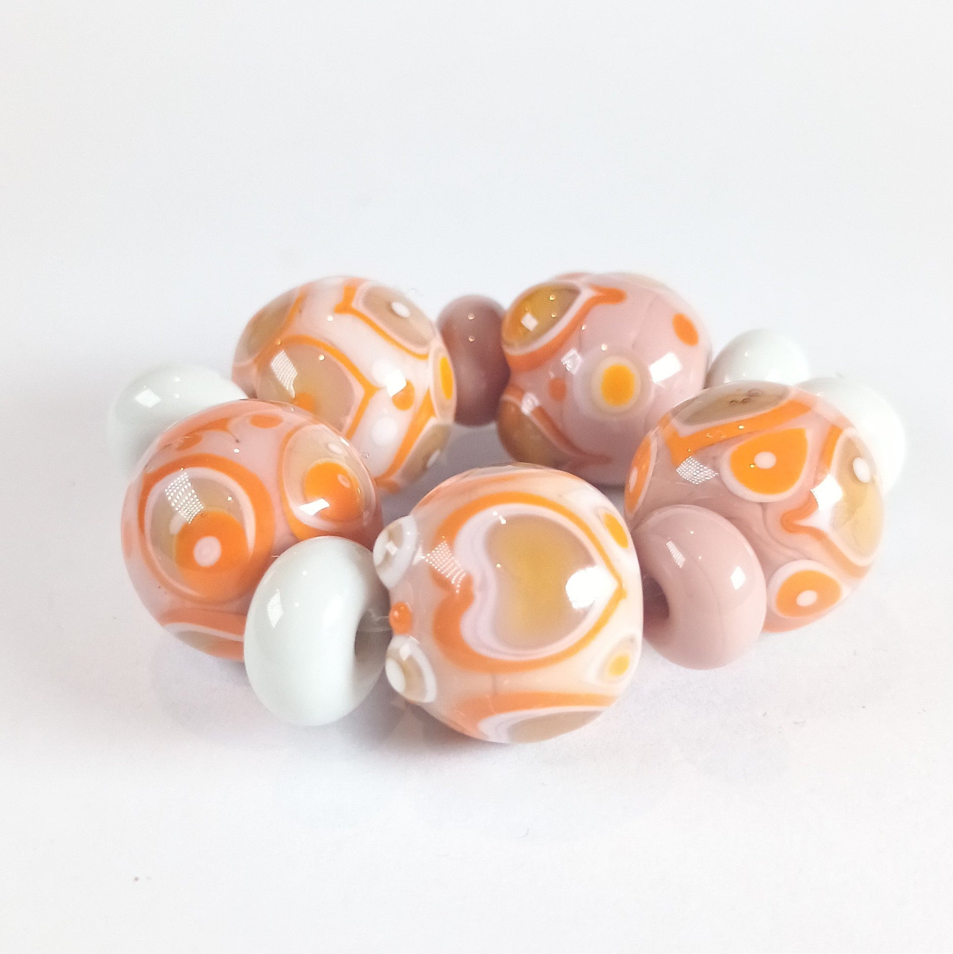 Peach and orange lampwork bead set - Jolene Beads - lampwork beads & jewellery