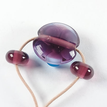 Purple and aqua flower lentil bead with spacers - Jolene Beads - lampwork beads & jewellery