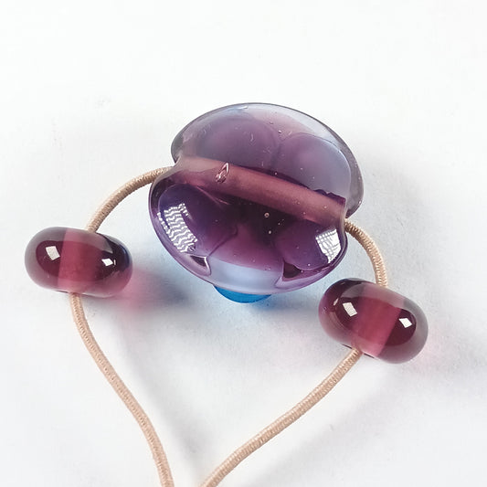 Purple and aqua flower lentil bead with spacers - Jolene Beads - lampwork beads & jewellery
