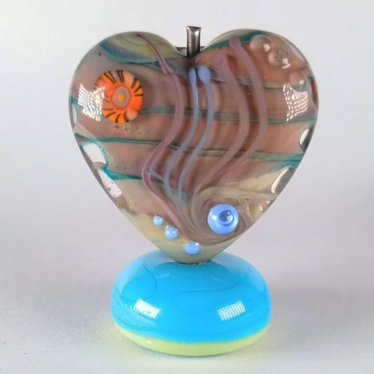 Raku focal lampwork heart bead A - Jolene Beads - lampwork beads & jewellery