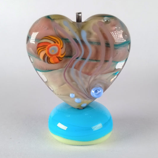 Raku focal lampwork heart bead A - Jolene Beads - lampwork beads & jewellery
