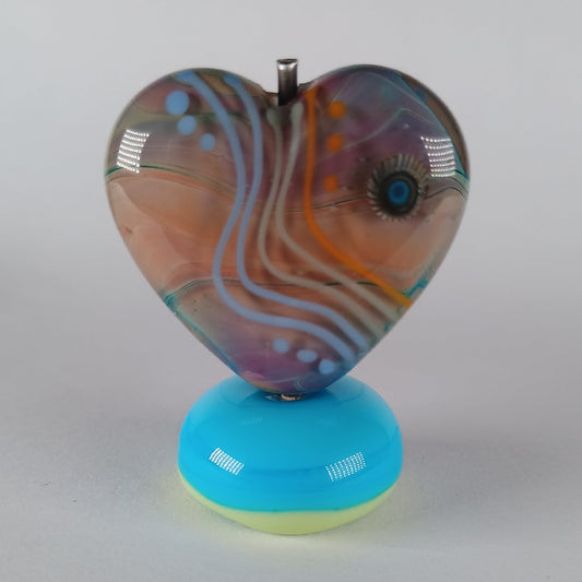 Raku focal lampwork heart bead B - Jolene Beads - lampwork beads & jewellery
