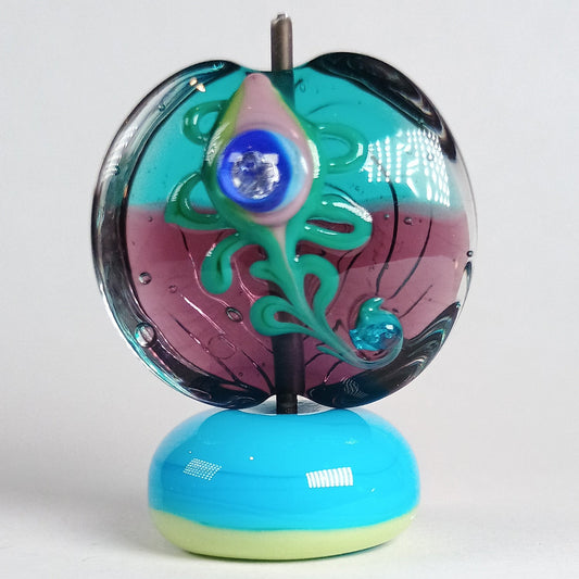Teal and purple peacock feather focal lampwork bead Jolene Beads