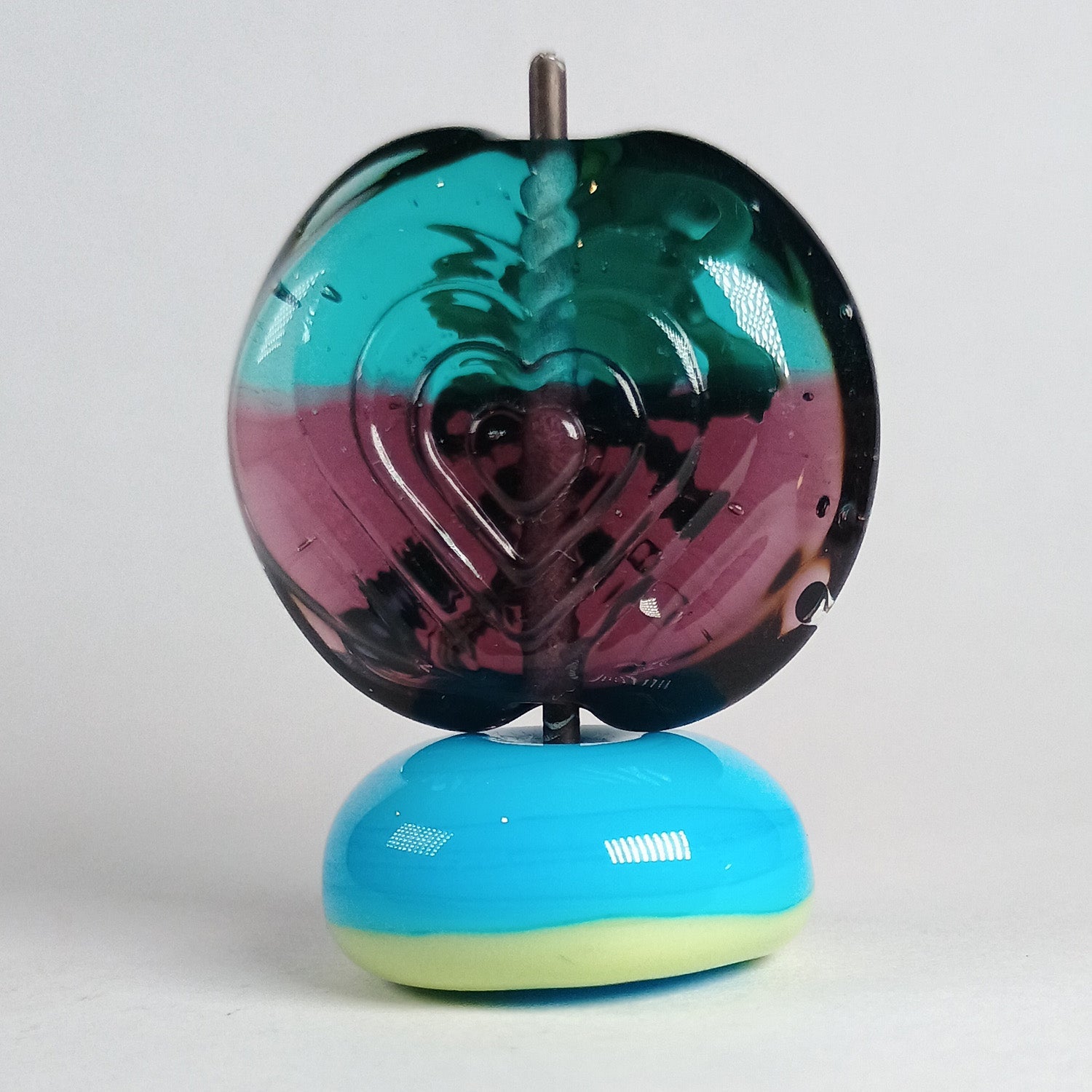Teal and purple peacock feather focal lampwork bead Jolene Beads