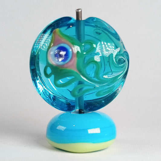 Aqua peacock feather lampwork focal bead Jolene Beads