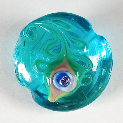 Aqua peacock feather lampwork focal bead Jolene Beads