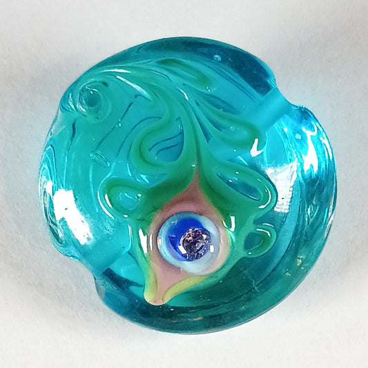 Aqua peacock feather lampwork focal bead Jolene Beads