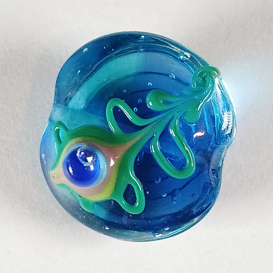 Blue and aqua peacock feather lampwork focal bead Jolene Beads