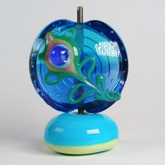 Blue and aqua peacock feather lampwork focal bead Jolene Beads