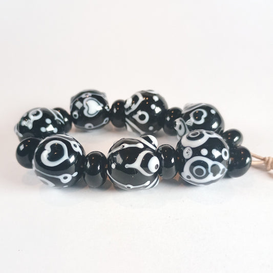 Black and white statement lampwork bead set Jolene Beads