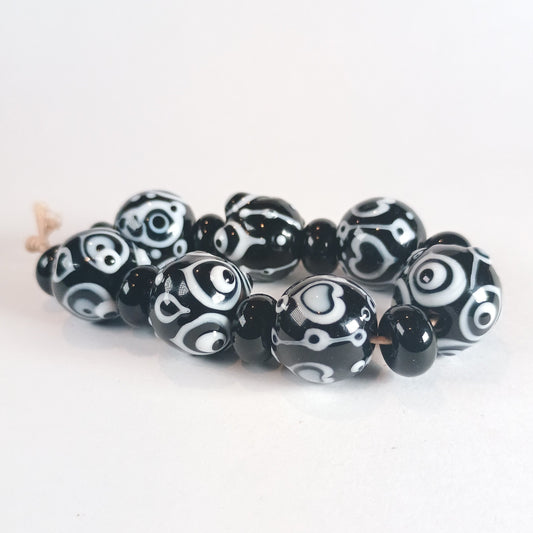Black and white statement lampwork bead set Jolene Beads