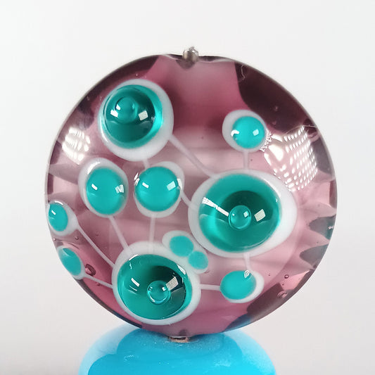 Large purple and teal straight sided lampwork focal bead Jolene Beads