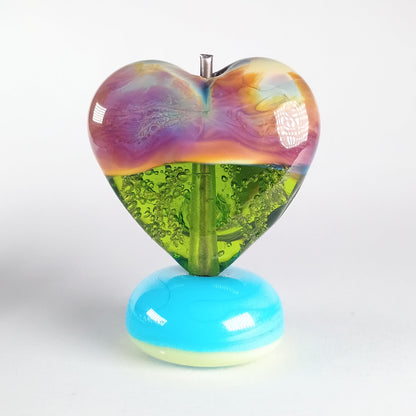 Green and raku focal lampwork heart bead Jolene Beads