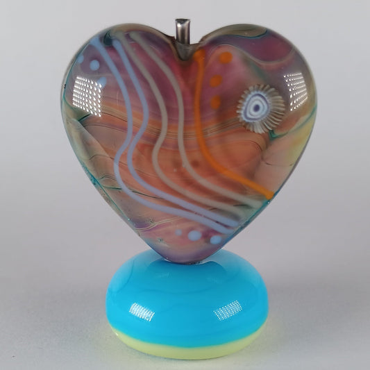 Raku focal lampwork heart bead B Jolene Beads