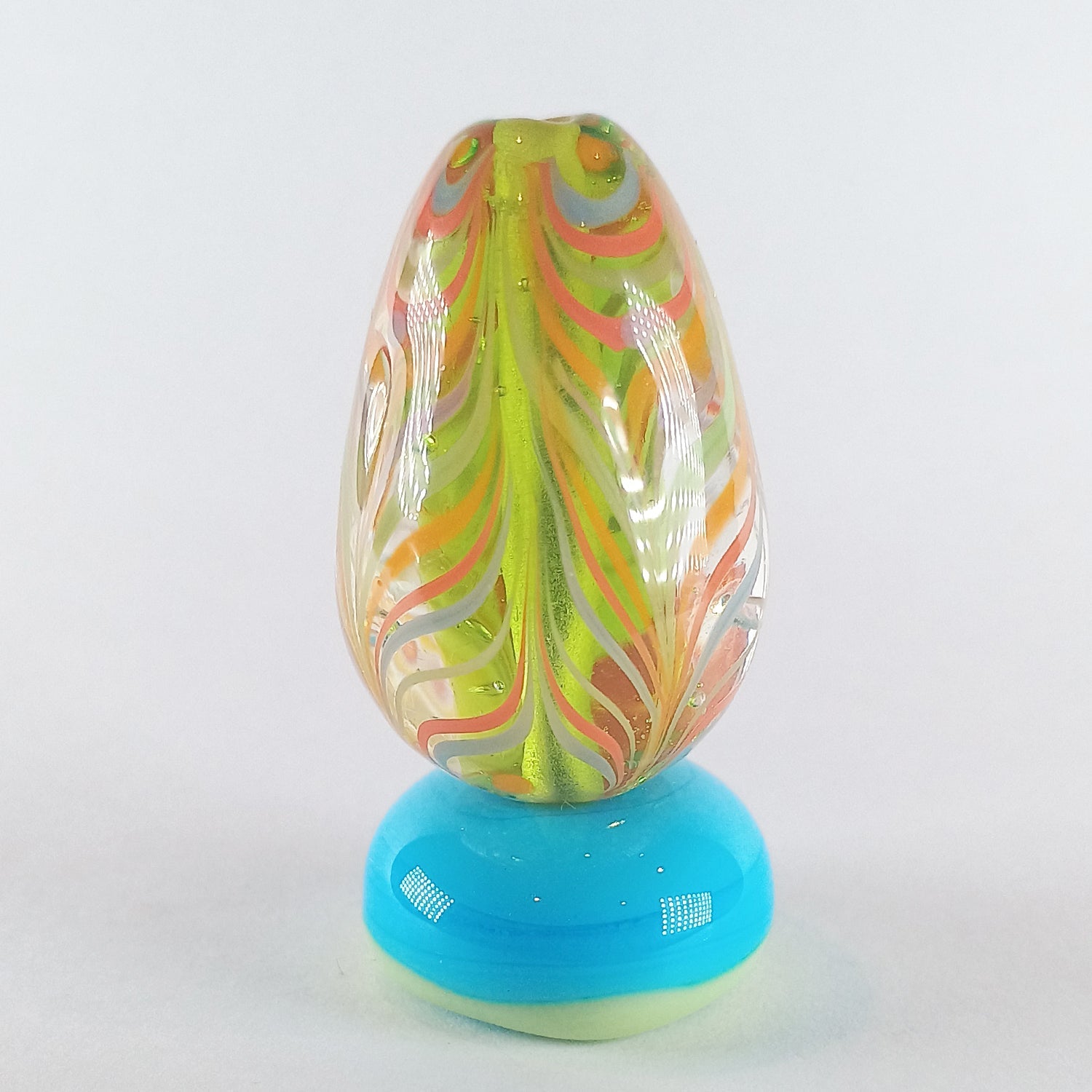 Lime green raked stringer focal egg shaped lampwork bead Jolene Beads