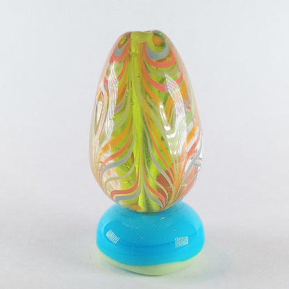 Lime green raked stringer focal egg shaped lampwork bead Jolene Beads