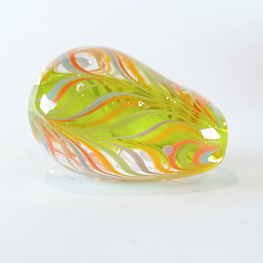 Lime green raked stringer focal egg shaped lampwork bead Jolene Beads
