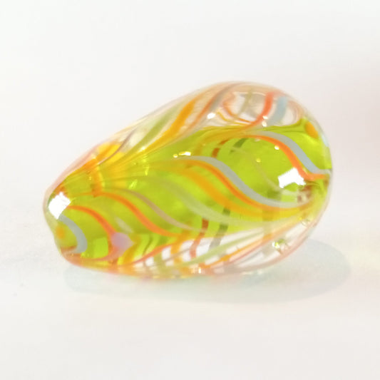 Lime green raked stringer focal egg shaped lampwork bead Jolene Beads