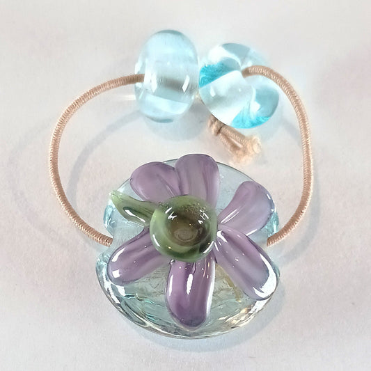 Pale blue and purple flower lentil bead mini set Jolene Beads