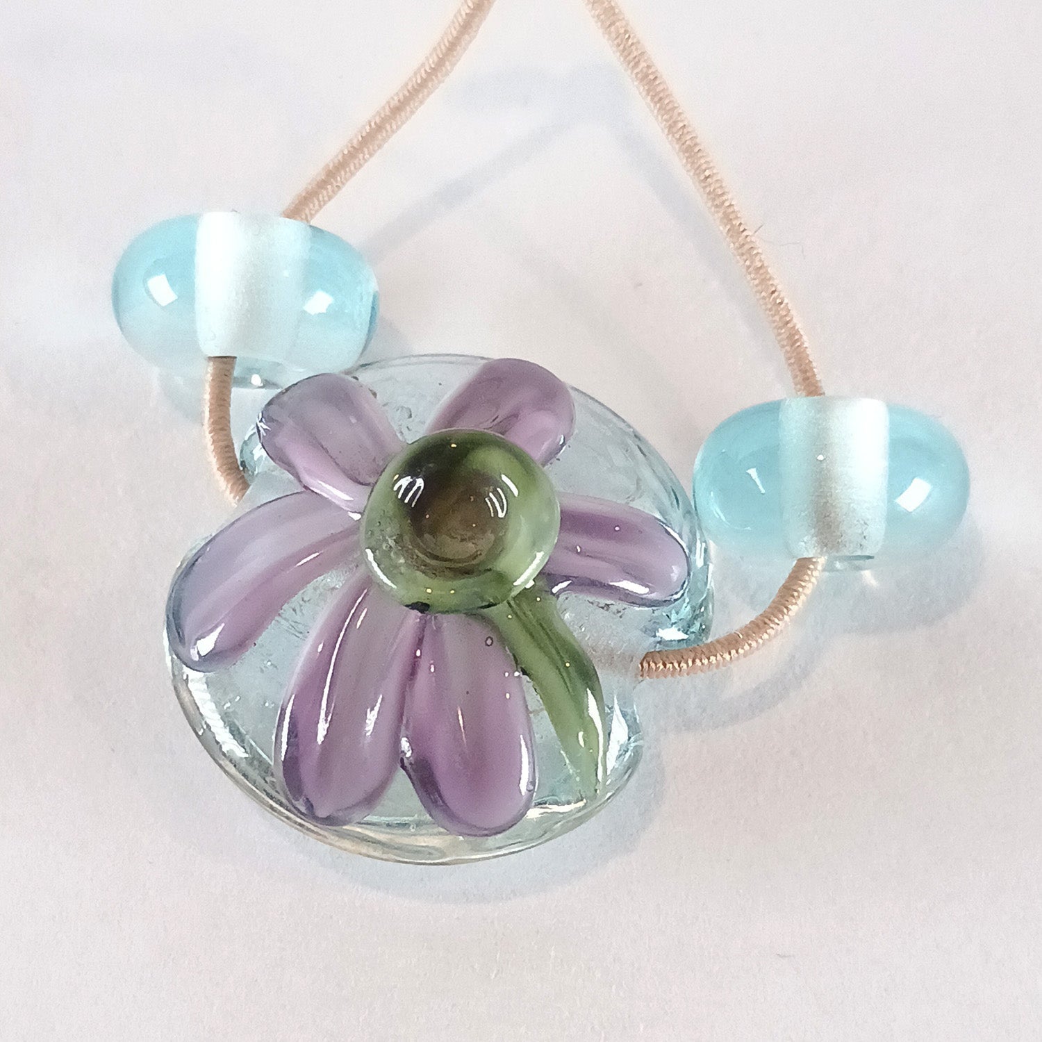Pale blue and purple flower lentil bead mini set Jolene Beads