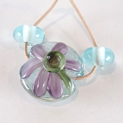 Pale blue and purple flower lentil bead mini set Jolene Beads