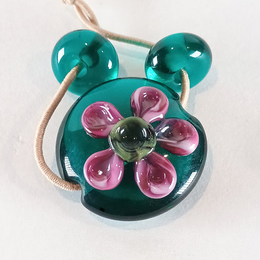 Teal and pink floral lentil mini set Jolene Beads