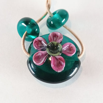 Teal and pink floral lentil mini set Jolene Beads