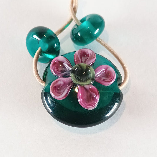 Teal and pink floral lentil mini set Jolene Beads